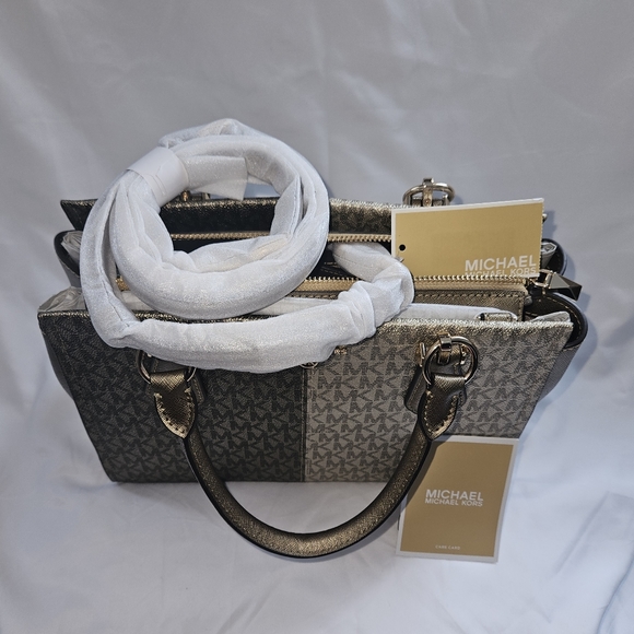 MICHAEL KORS MARILYN PL GLD MULTI MD SATCHEL HANDBAG - Picture 2 of 7